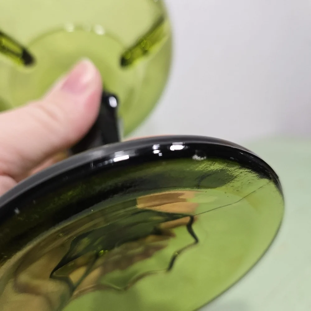 Indiana Glass Olive Green Teardrop Pedestal Compote Fruit Bowl Goblet Vintage - Picture 5 of 6